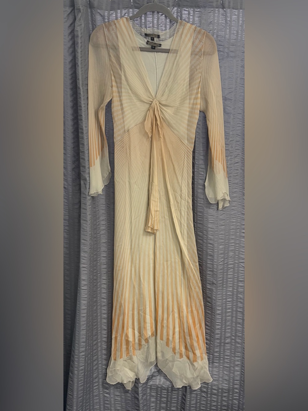 Rozae Nichols Vintage Whimsy Tied-Front Cream Light Orange Midi Dress L